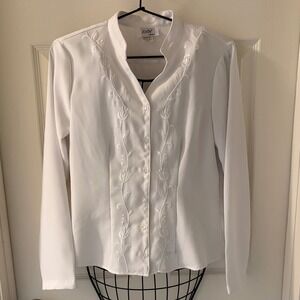 Jody California White Embroidered Button Up Blouse Sz 6 Western Cottagecore EUC